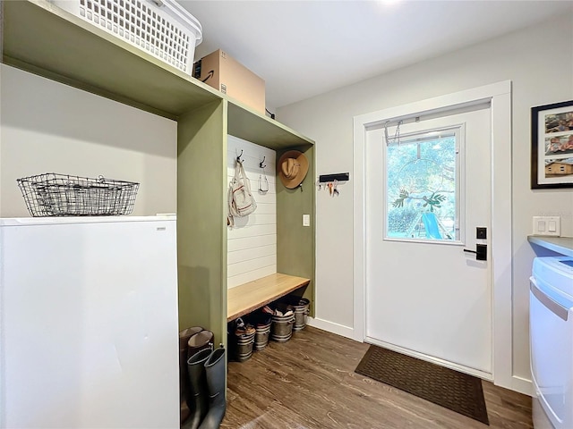 mudroom with hardwood / wood-style flooring