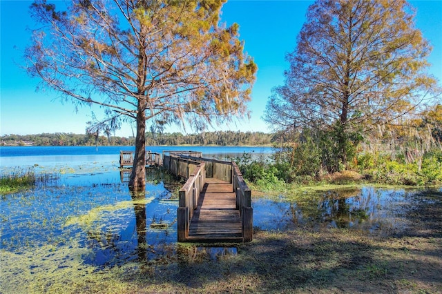 view of dock featuring a water view