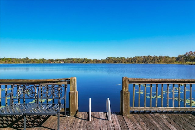 view of dock with a water view