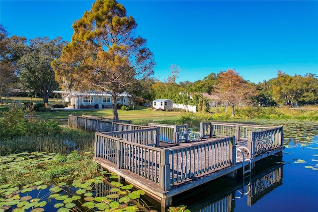 dock area with a water view