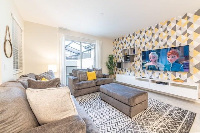 living room with hardwood / wood-style flooring