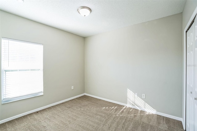 unfurnished room featuring carpet and a textured ceiling