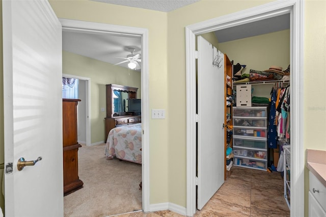 interior space featuring light carpet