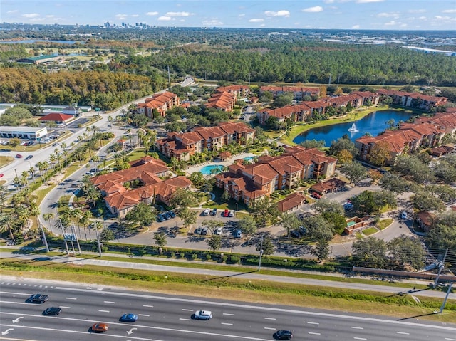 aerial view with a water view