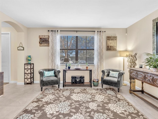 living area with light tile patterned flooring