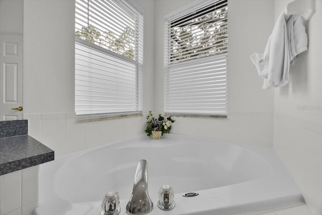 bathroom with plenty of natural light and a tub