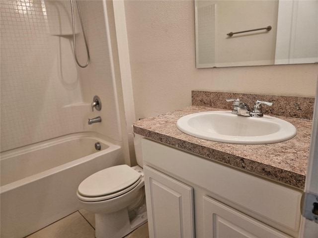 full bathroom featuring tile patterned flooring, shower / washtub combination, vanity, and toilet