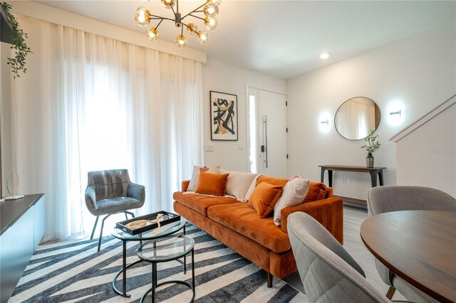 living room with a chandelier