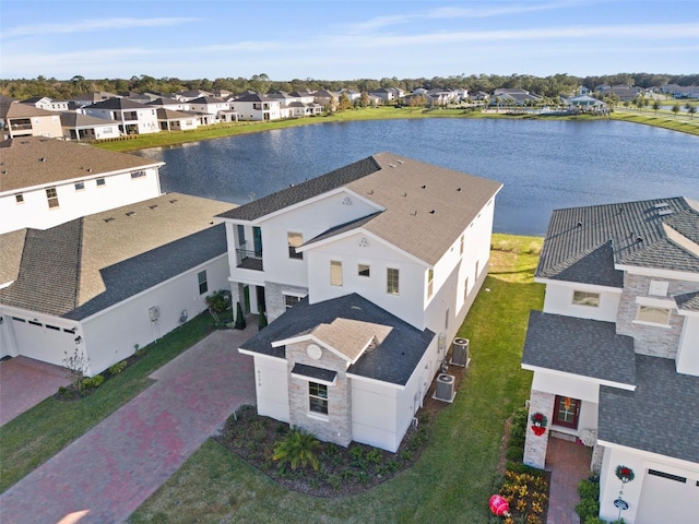 aerial view featuring a water view