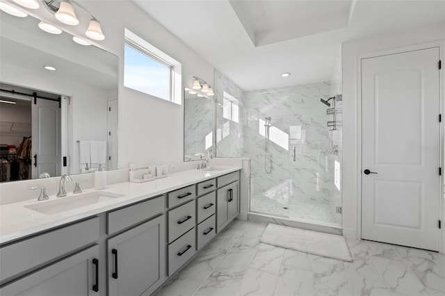 bathroom featuring vanity and walk in shower