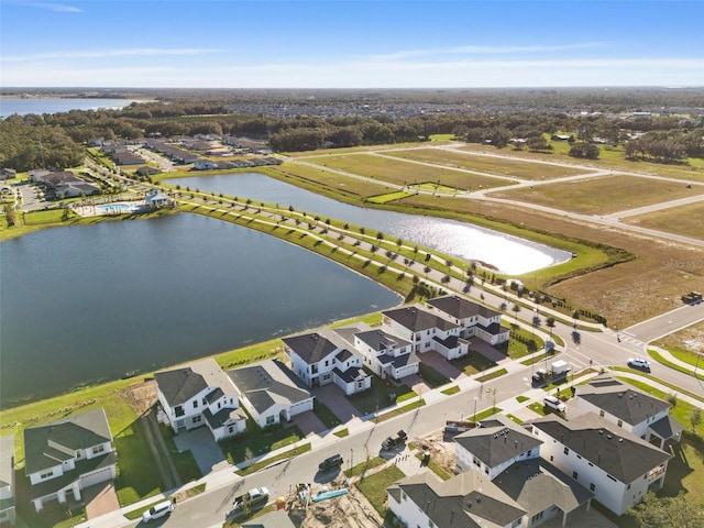 drone / aerial view featuring a water view