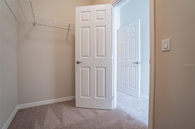 spacious closet featuring light carpet