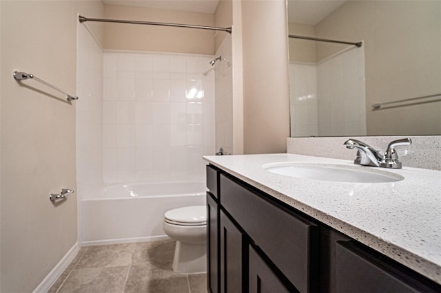 full bathroom featuring tile patterned floors, vanity, toilet, and tiled shower / bath combo