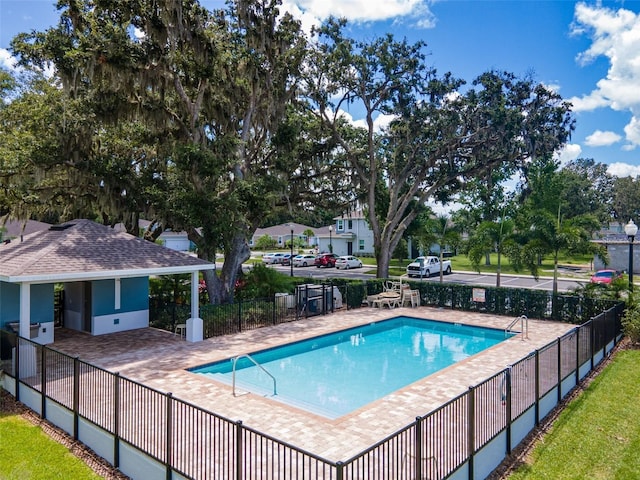 view of swimming pool with a patio