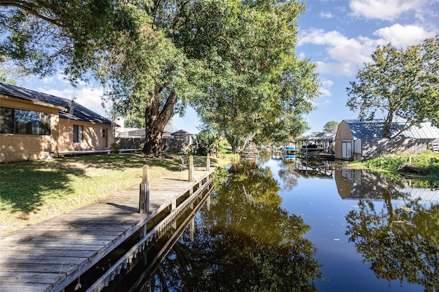 dock area with a water view