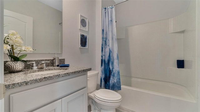 full bathroom featuring vanity, toilet, and shower / tub combo with curtain