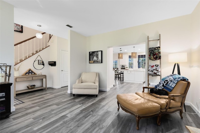 living area featuring hardwood / wood-style flooring