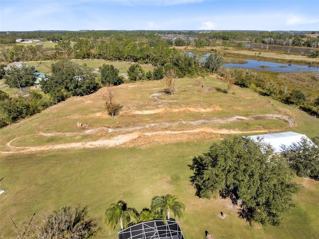 bird's eye view featuring a rural view and a water view