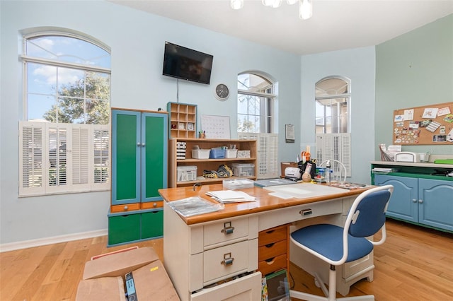 office space featuring light hardwood / wood-style flooring and plenty of natural light