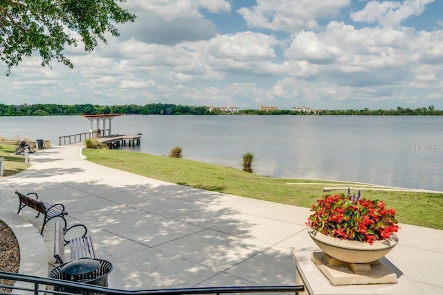 view of water feature with a boat dock