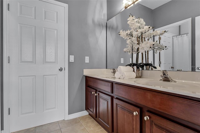 bathroom with tile patterned floors and vanity