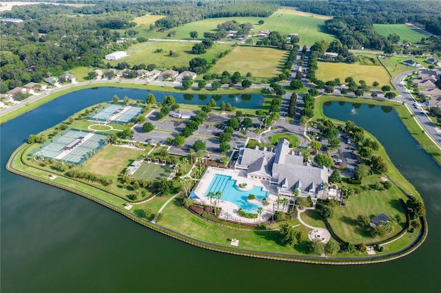 aerial view featuring a water view