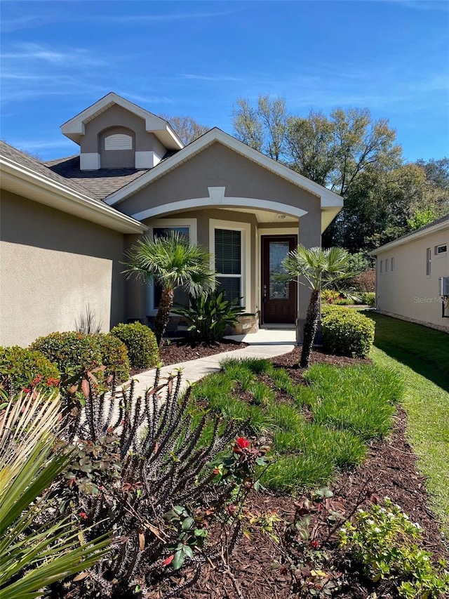 view of front of property with a front lawn and stucco siding