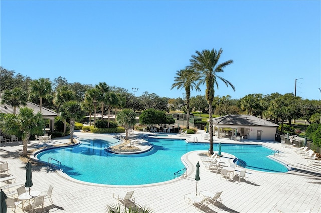 view of pool featuring a patio