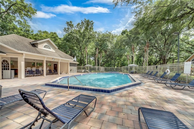 view of swimming pool with a patio