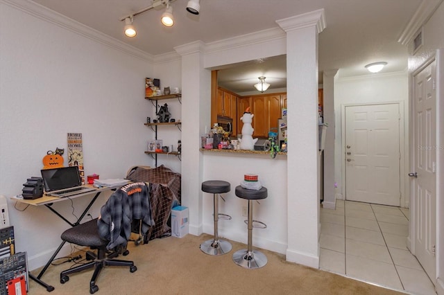 tiled office with crown molding