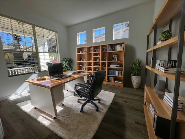 office space featuring dark hardwood / wood-style floors