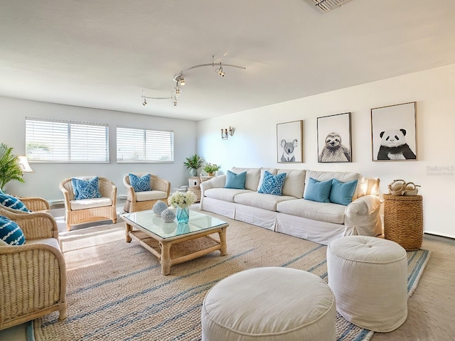 living room with track lighting