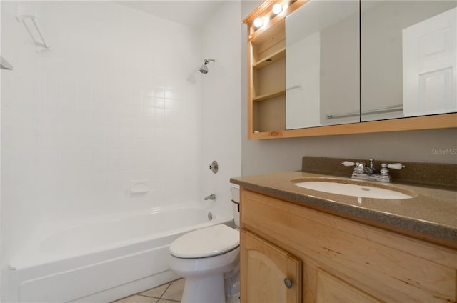 full bathroom with tile patterned flooring, toilet, vanity, and shower / bathing tub combination