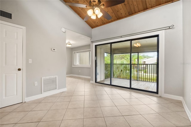 5929 Windhover Dr Unit A02, Orlando, FL 32819 - spare room with wooden ceiling, a ceiling fan, light tile patterned floors, and vaulted ceiling
