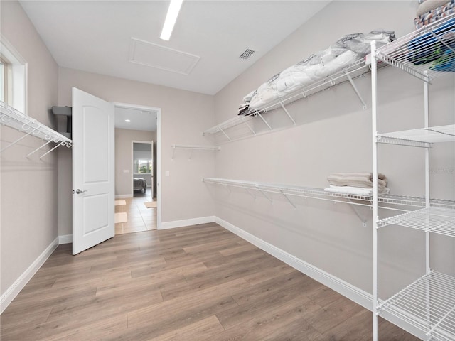 spacious closet with hardwood / wood-style floors