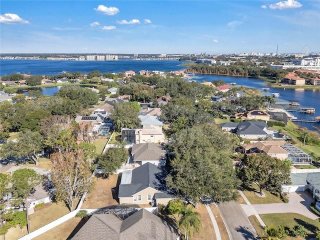 bird's eye view featuring a water view