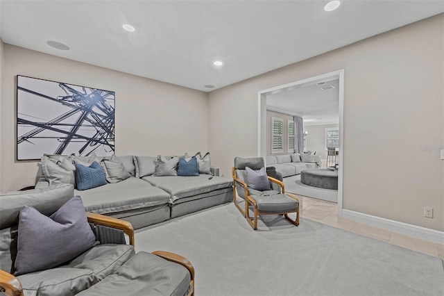 living room with light tile patterned floors