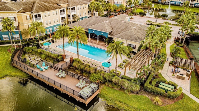 aerial view with a water view