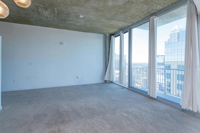 carpeted empty room featuring floor to ceiling windows