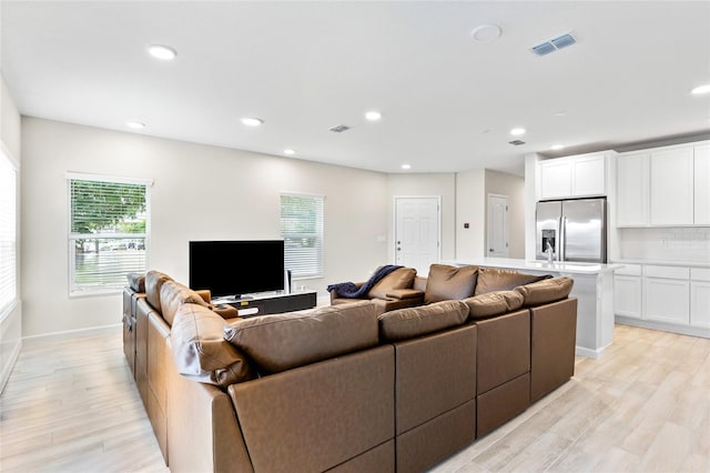 living room with light wood-type flooring and plenty of natural light