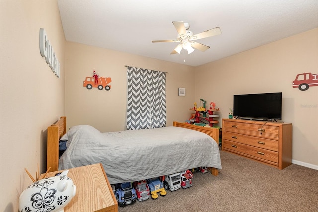 bedroom with carpet flooring and ceiling fan