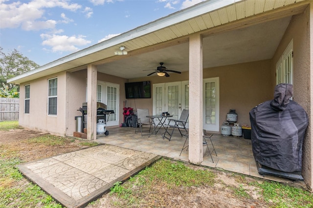 view of patio / terrace featuring ceiling fan and area for grilling