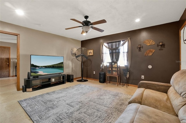 living room with ceiling fan