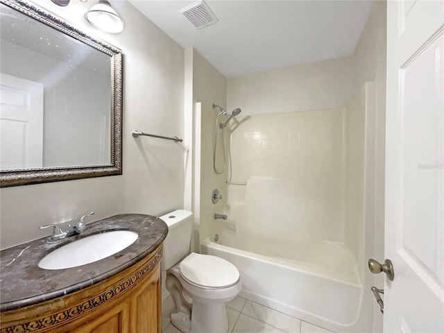 full bathroom with tile patterned flooring, shower / tub combination, vanity, and toilet