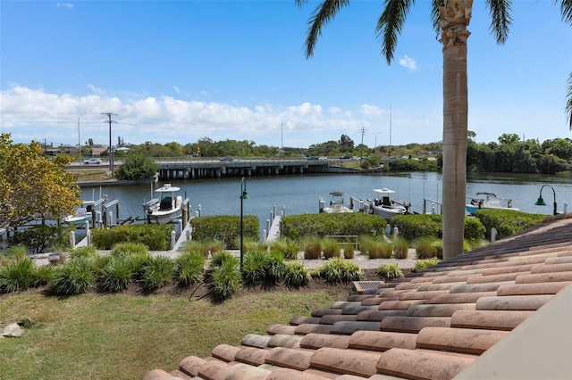 view of water feature featuring a dock and boat lift