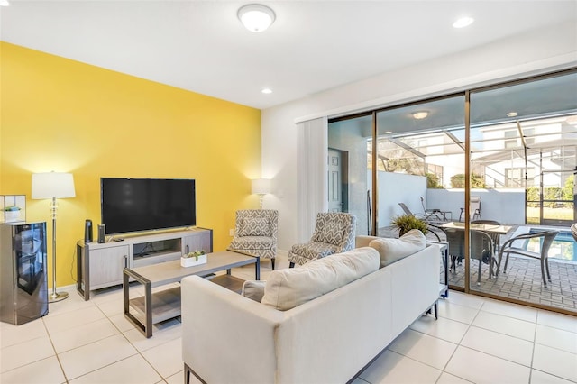 living room featuring light tile patterned floors