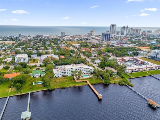 aerial view with a water view