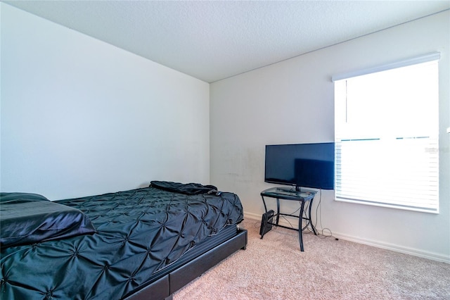 bedroom featuring carpet and a textured ceiling