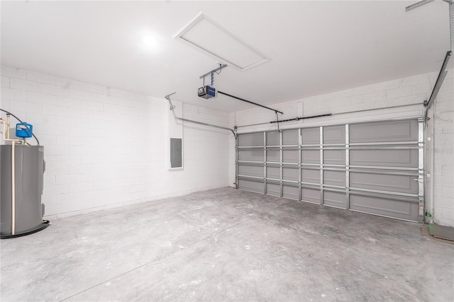 2416 SW 158th Pl, Ocala, FL 34473 - garage featuring water heater, a garage door opener, electric panel, and concrete block wall