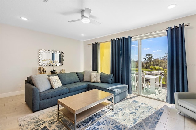 living room with ceiling fan